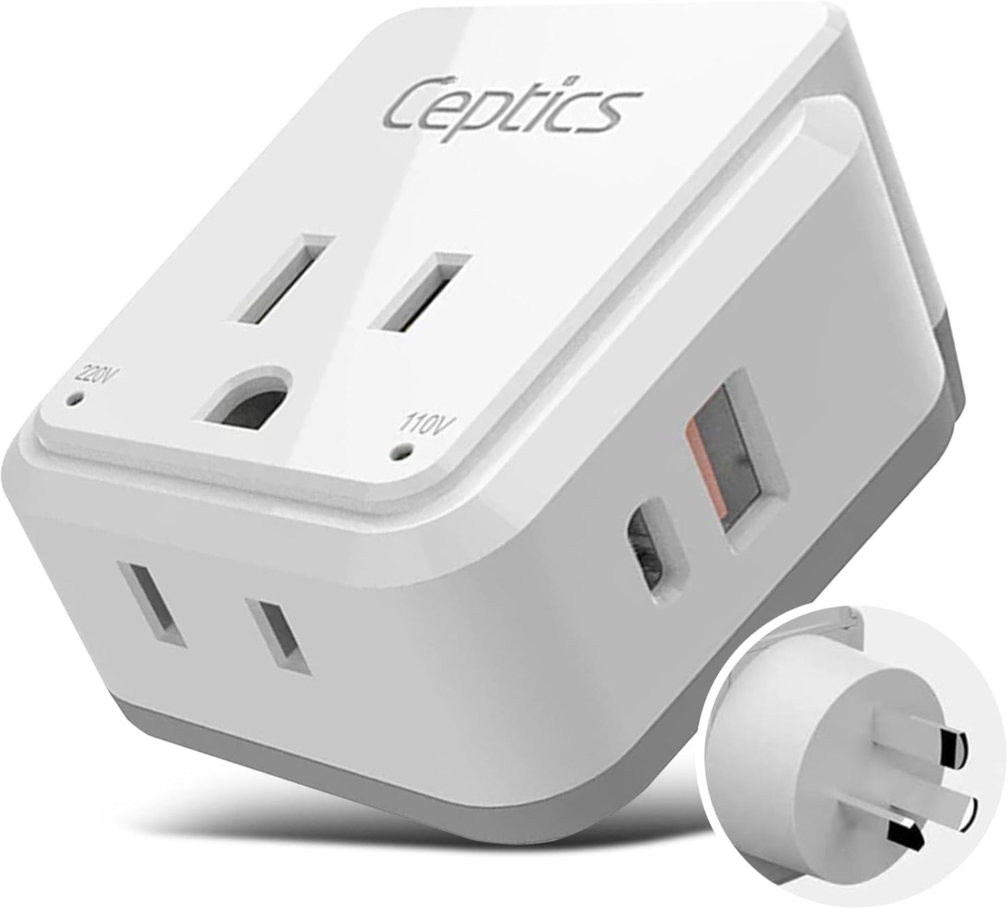 Australian Travel Adapter Set - 20W PD & QC, Type I, 4-in-1 with Dual USA Inputs, USB Port, and USB-C Port - Compatible with Australia, New Zealand, Fiji, and Argentina - Compact Design