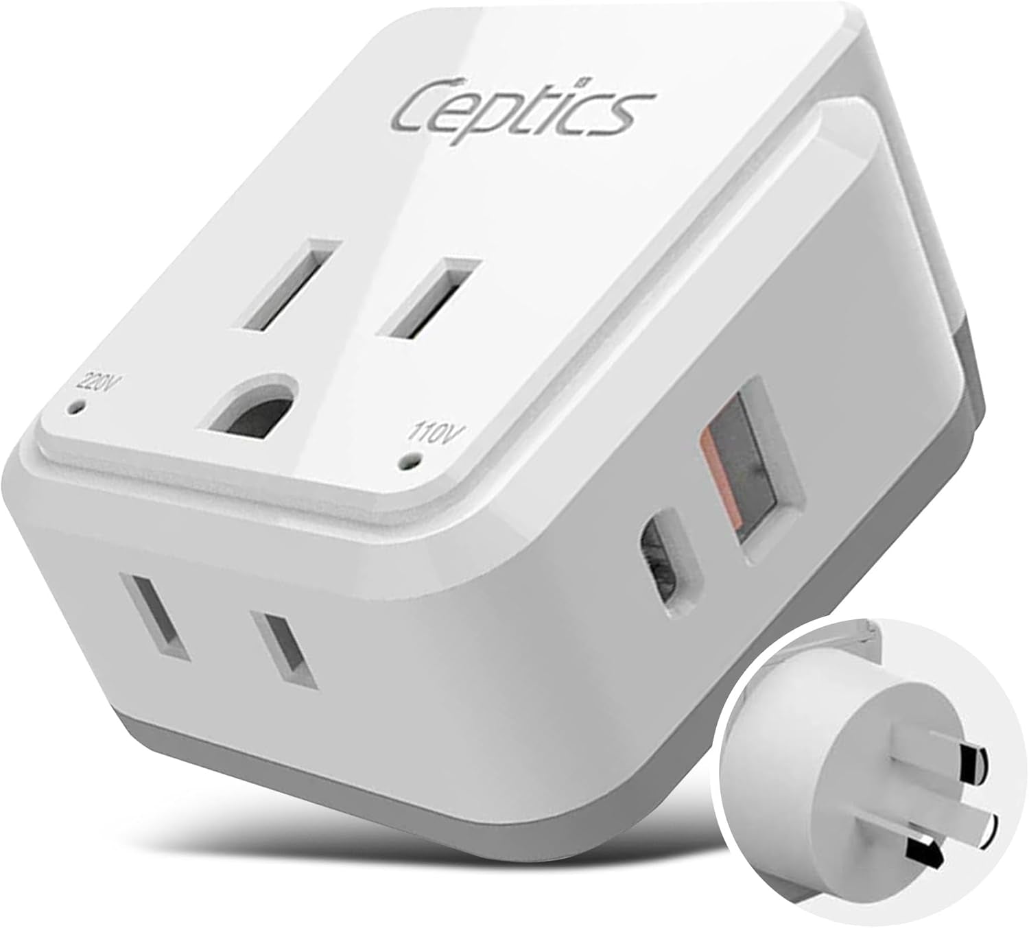 Australian Travel Adapter Set - 20W PD & QC, Type I, 4-in-1 with Dual USA Inputs, USB Port, and USB-C Port - Compatible with Australia, New Zealand, Fiji, and Argentina - Compact Design