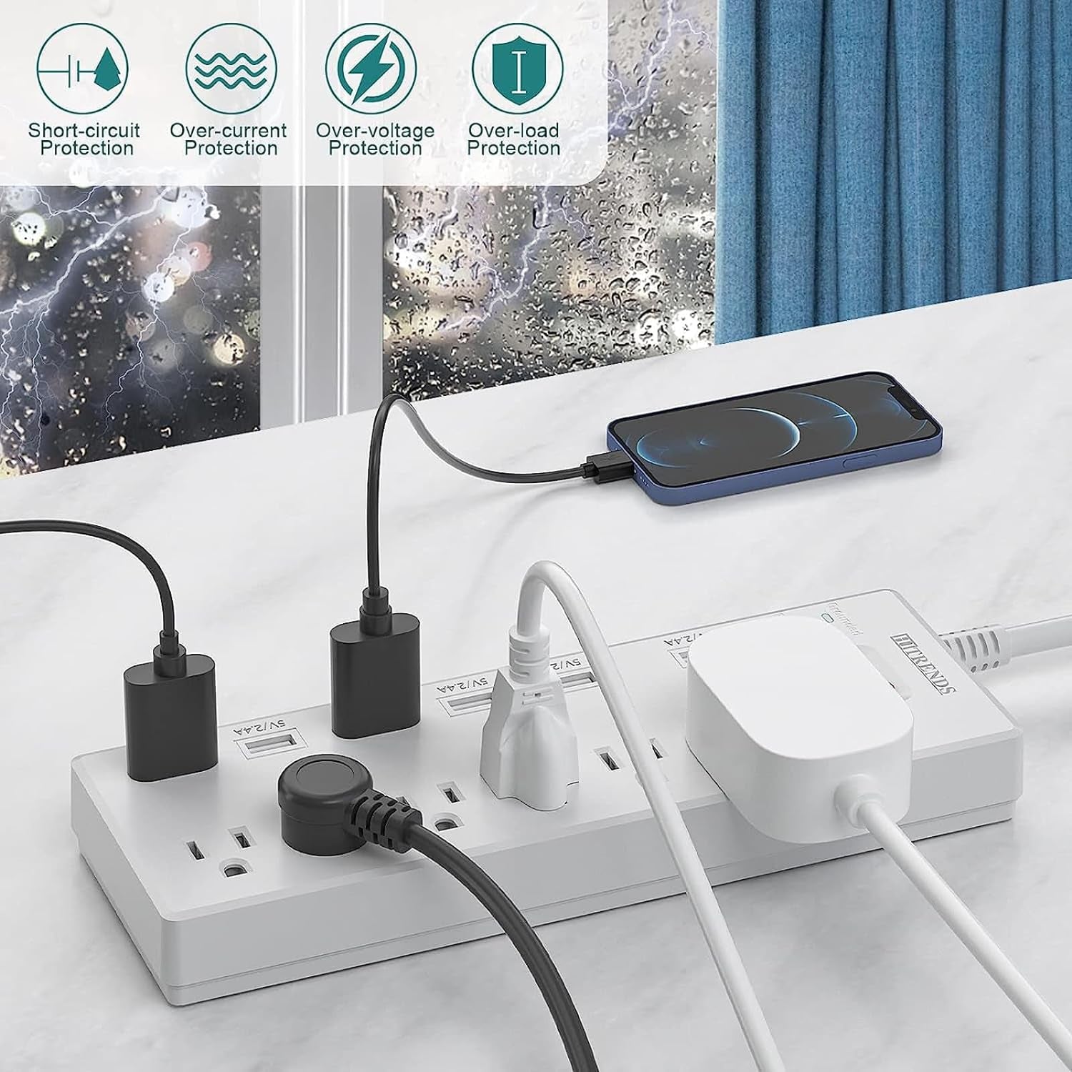 Surge Protector Power Strip with 6 Outlets and 6 USB Charging Ports, 1625W/13A Multi-Device Extension Cord (6ft, White)