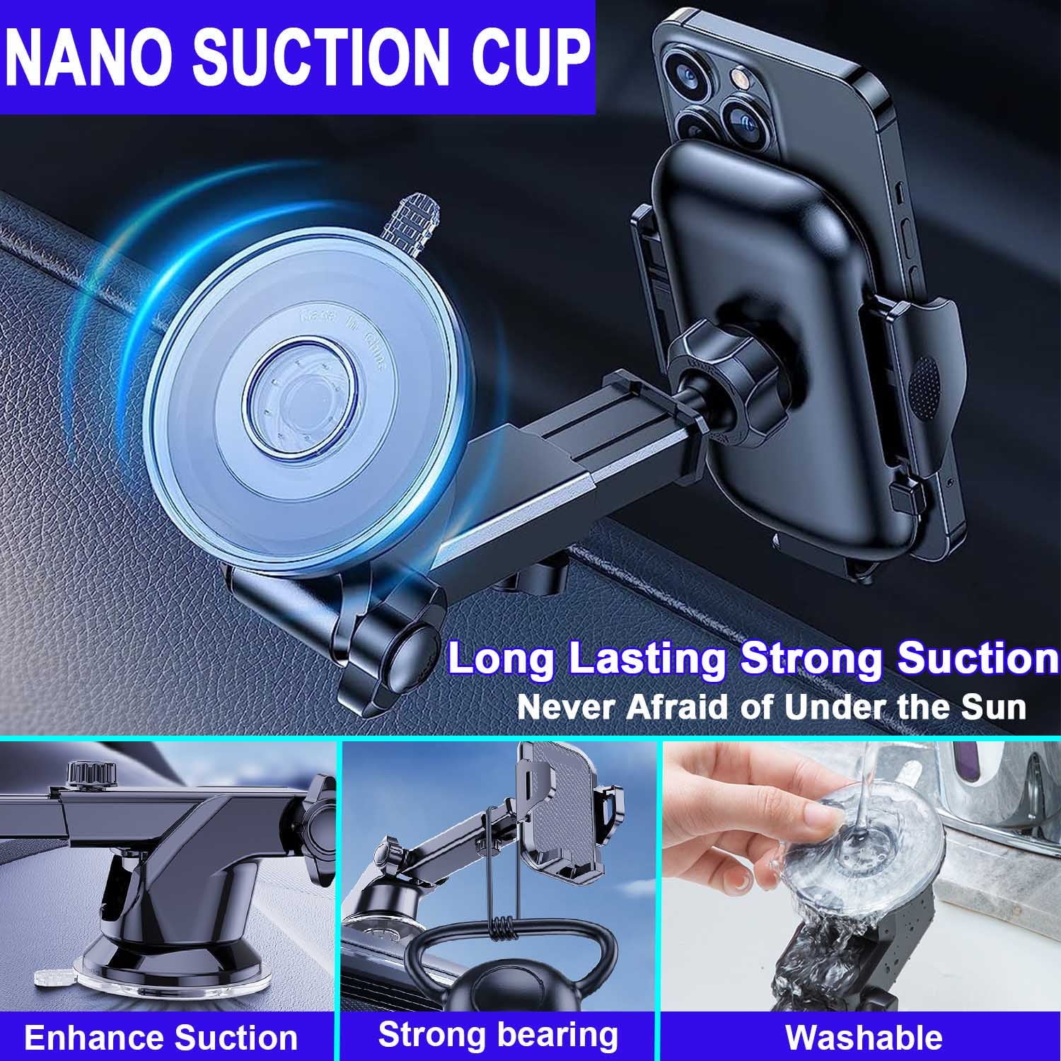 Universal Car Phone Mount with Air Vent Clip and Extended Arm for All Smartphones