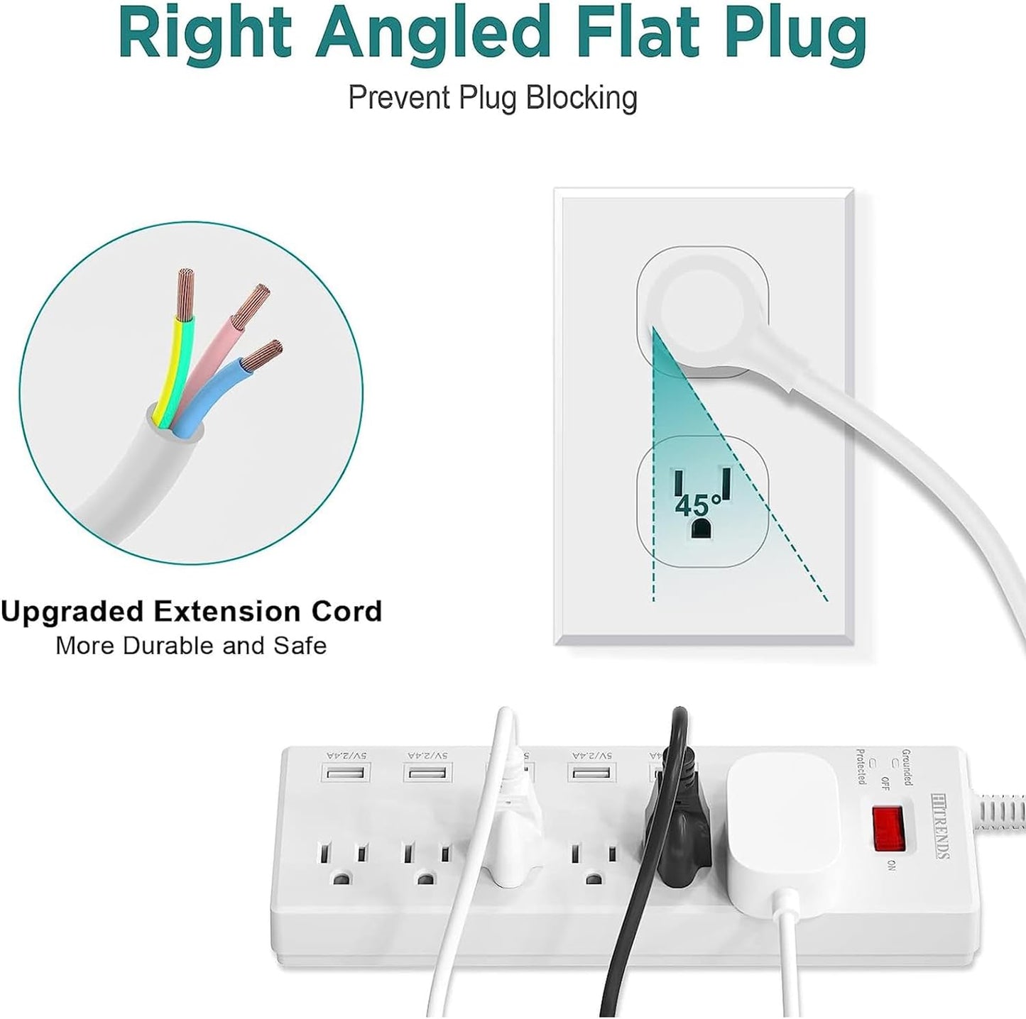 Surge Protector Power Strip with 6 Outlets and 6 USB Charging Ports, 1625W/13A Multi-Device Extension Cord (6ft, White)