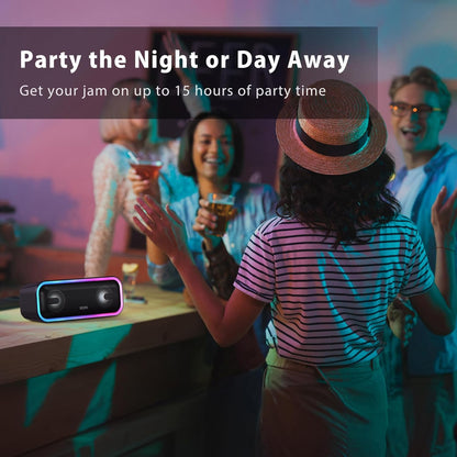 Soundbox Pro+ Bluetooth Speaker - 24W Immersive Stereo Sound with Enhanced Bass, IPX6 Waterproof Rating, 15 Hours Battery Life, Multi-Color Lighting, Wireless Design for Outdoor Activities and Events - Black