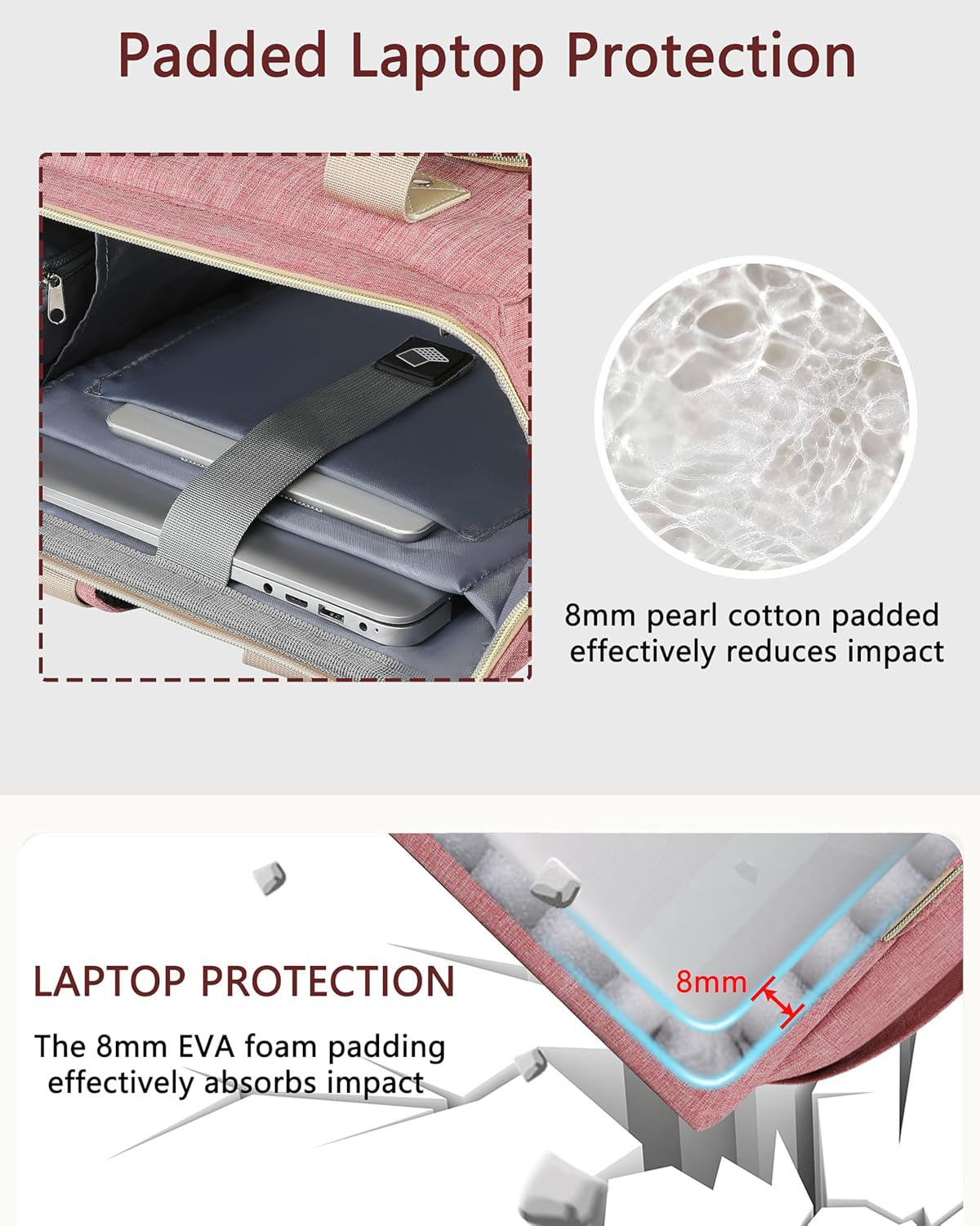 Women's Wide-Open Work Backpack: Large Student Bookbag for 15.6-Inch Laptop, Ideal for Professionals and Students, Water-Resistant Travel Bag in Pink