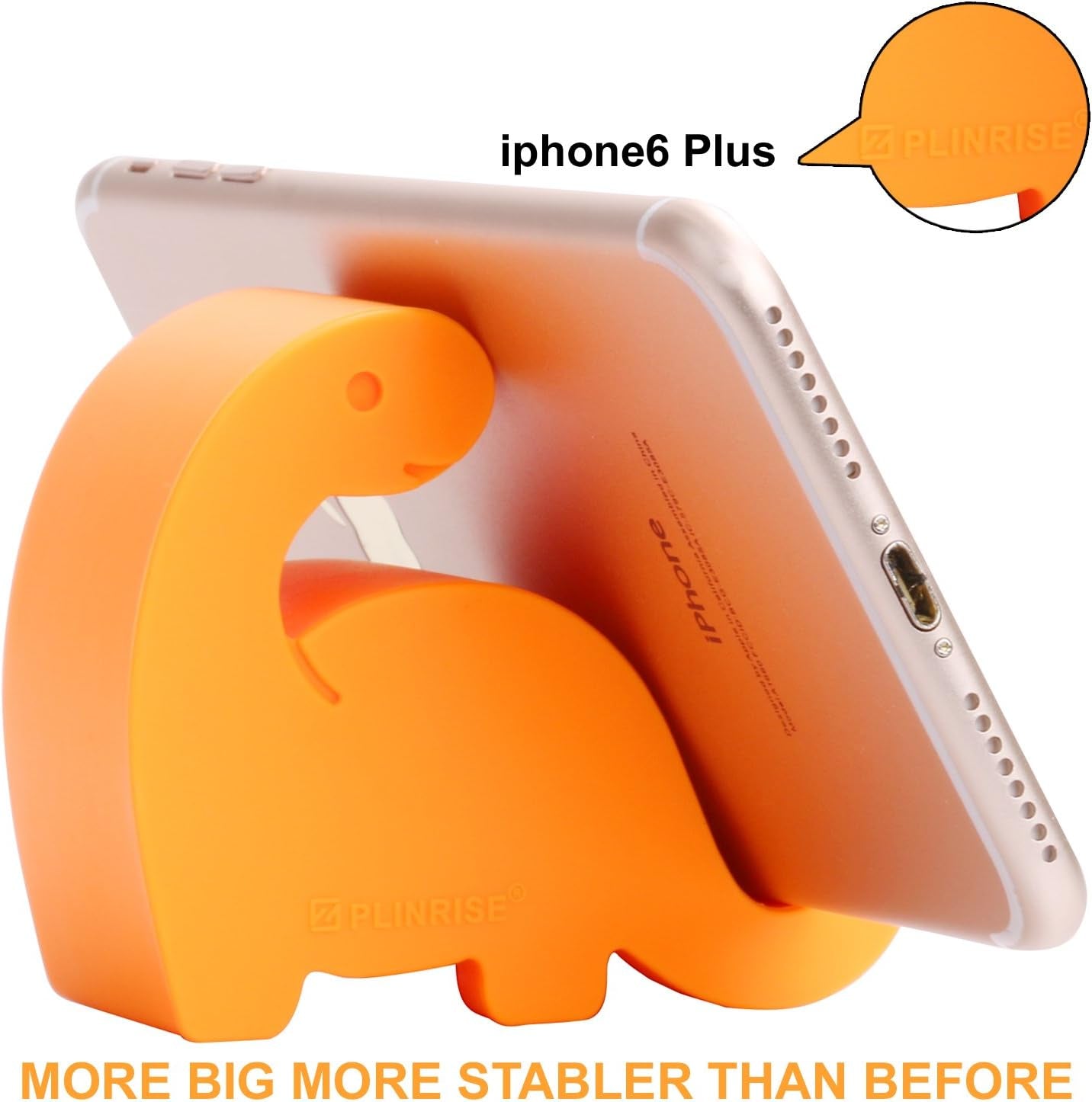 Plinrise Dinosaur Stripe Silicone Desk Phone Stand - Creative Holder for Phones and Tablets, Size: 1.3" x 3.0" x 2.7" (Orange)