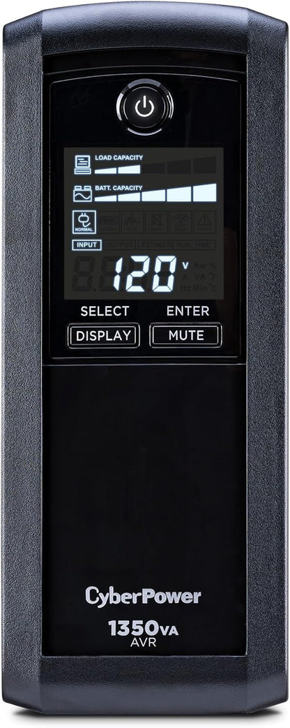 CP1350AVRLCD Intelligent LCD Uninterruptible Power Supply (UPS) with Surge Protection, 1350VA/815W, 10 Outlets, Automatic Voltage Regulation, Mini-Tower Design, UL Certified
