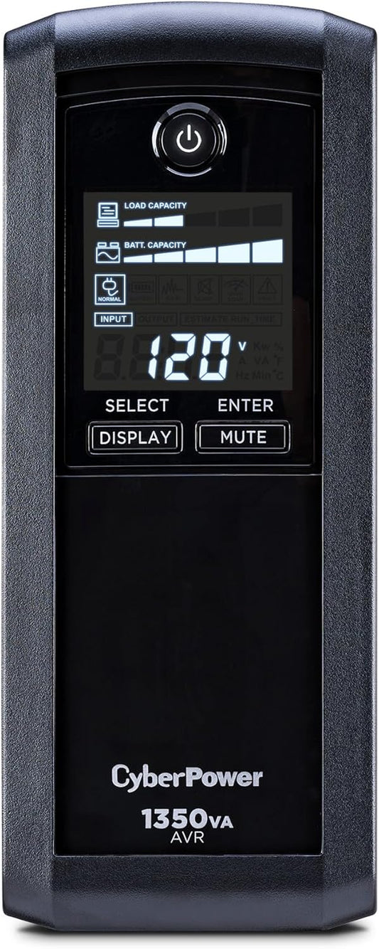 CP1350AVRLCD Intelligent LCD Uninterruptible Power Supply (UPS) with Surge Protection, 1350VA/815W, 10 Outlets, Automatic Voltage Regulation, Mini-Tower Design, UL Certified