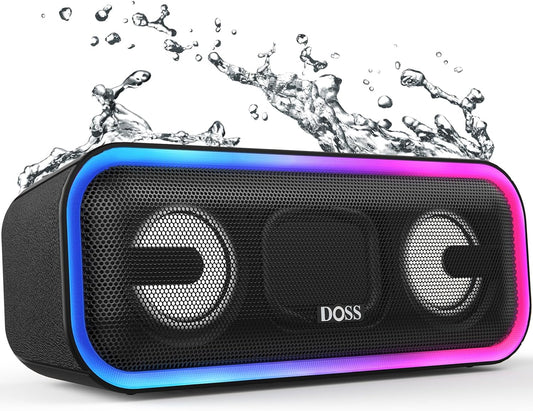 Soundbox Pro+ Bluetooth Speaker - 24W Immersive Stereo Sound with Enhanced Bass, IPX6 Waterproof Rating, 15 Hours Battery Life, Multi-Color Lighting, Wireless Design for Outdoor Activities and Events - Black