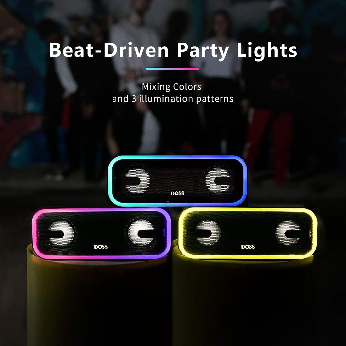Soundbox Pro+ Bluetooth Speaker - 24W Immersive Stereo Sound with Enhanced Bass, IPX6 Waterproof Rating, 15 Hours Battery Life, Multi-Color Lighting, Wireless Design for Outdoor Activities and Events - Black