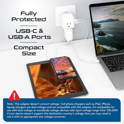 Australian Travel Adapter Set - 20W PD & QC, Type I, 4-in-1 with Dual USA Inputs, USB Port, and USB-C Port - Compatible with Australia, New Zealand, Fiji, and Argentina - Compact Design
