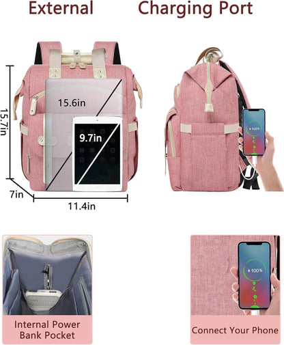 Women's Wide-Open Work Backpack: Large Student Bookbag for 15.6-Inch Laptop, Ideal for Professionals and Students, Water-Resistant Travel Bag in Pink