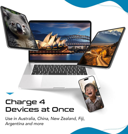 Australian Travel Adapter Set - 20W PD & QC, Type I, 4-in-1 with Dual USA Inputs, USB Port, and USB-C Port - Compatible with Australia, New Zealand, Fiji, and Argentina - Compact Design