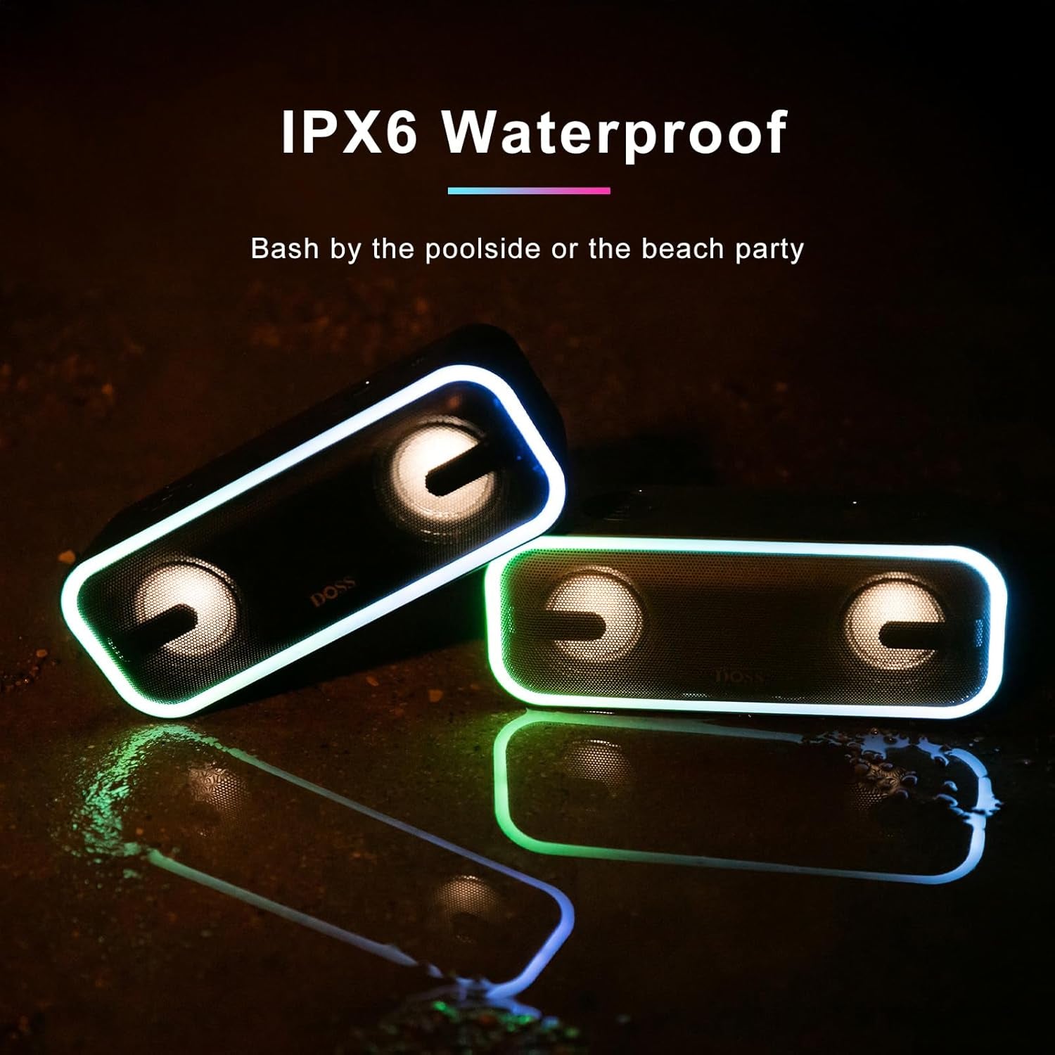 Soundbox Pro+ Bluetooth Speaker - 24W Immersive Stereo Sound with Enhanced Bass, IPX6 Waterproof Rating, 15 Hours Battery Life, Multi-Color Lighting, Wireless Design for Outdoor Activities and Events - Black