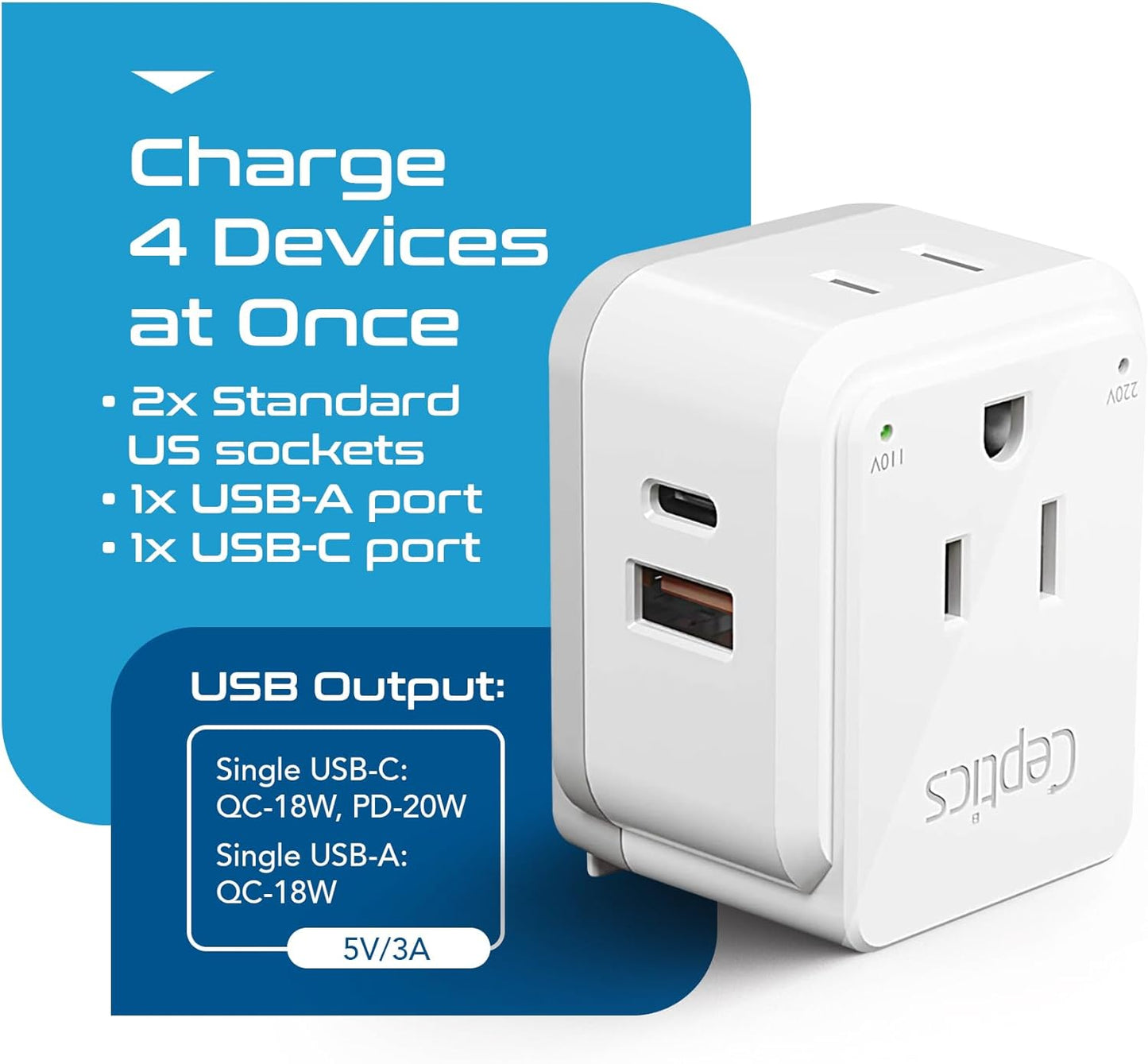 Australian Travel Adapter Set - 20W PD & QC, Type I, 4-in-1 with Dual USA Inputs, USB Port, and USB-C Port - Compatible with Australia, New Zealand, Fiji, and Argentina - Compact Design