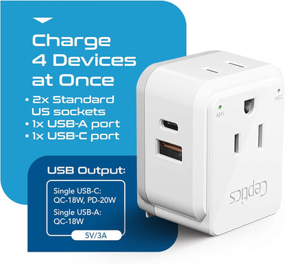 Australian Travel Adapter Set - 20W PD & QC, Type I, 4-in-1 with Dual USA Inputs, USB Port, and USB-C Port - Compatible with Australia, New Zealand, Fiji, and Argentina - Compact Design