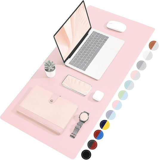 Dual Sided Desk Pad, Large Desk Mat, Waterproof Desk Blotter Protector Mouse Pad, Leather Desk Pad Large for Keyboard and Mouse (36" X 17", Blue/Pink)