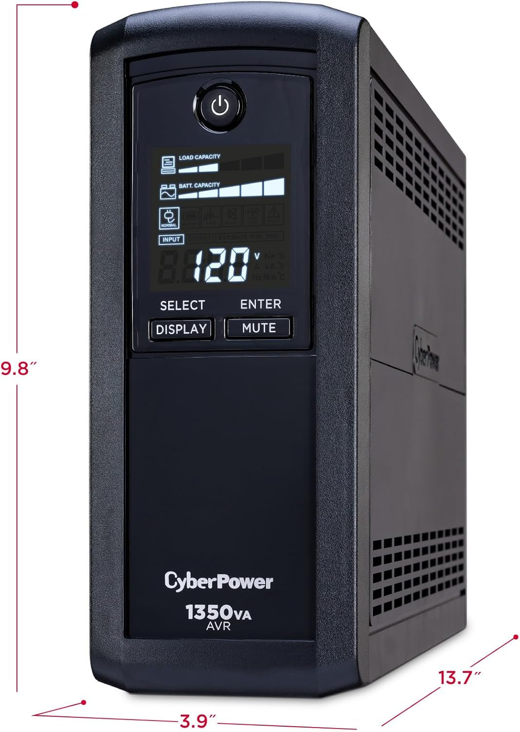 CP1350AVRLCD Intelligent LCD Uninterruptible Power Supply (UPS) with Surge Protection, 1350VA/815W, 10 Outlets, Automatic Voltage Regulation, Mini-Tower Design, UL Certified
