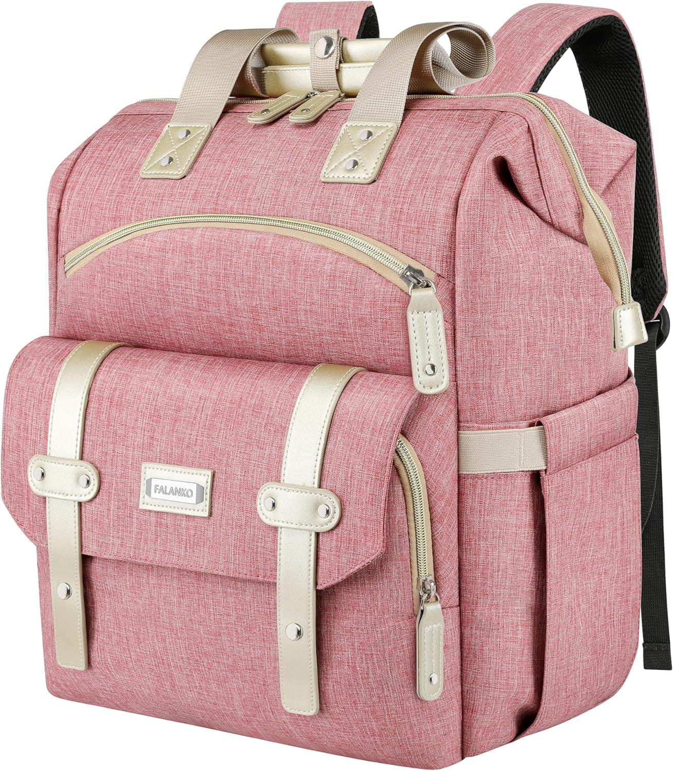 Women's Wide-Open Work Backpack: Large Student Bookbag for 15.6-Inch Laptop, Ideal for Professionals and Students, Water-Resistant Travel Bag in Pink