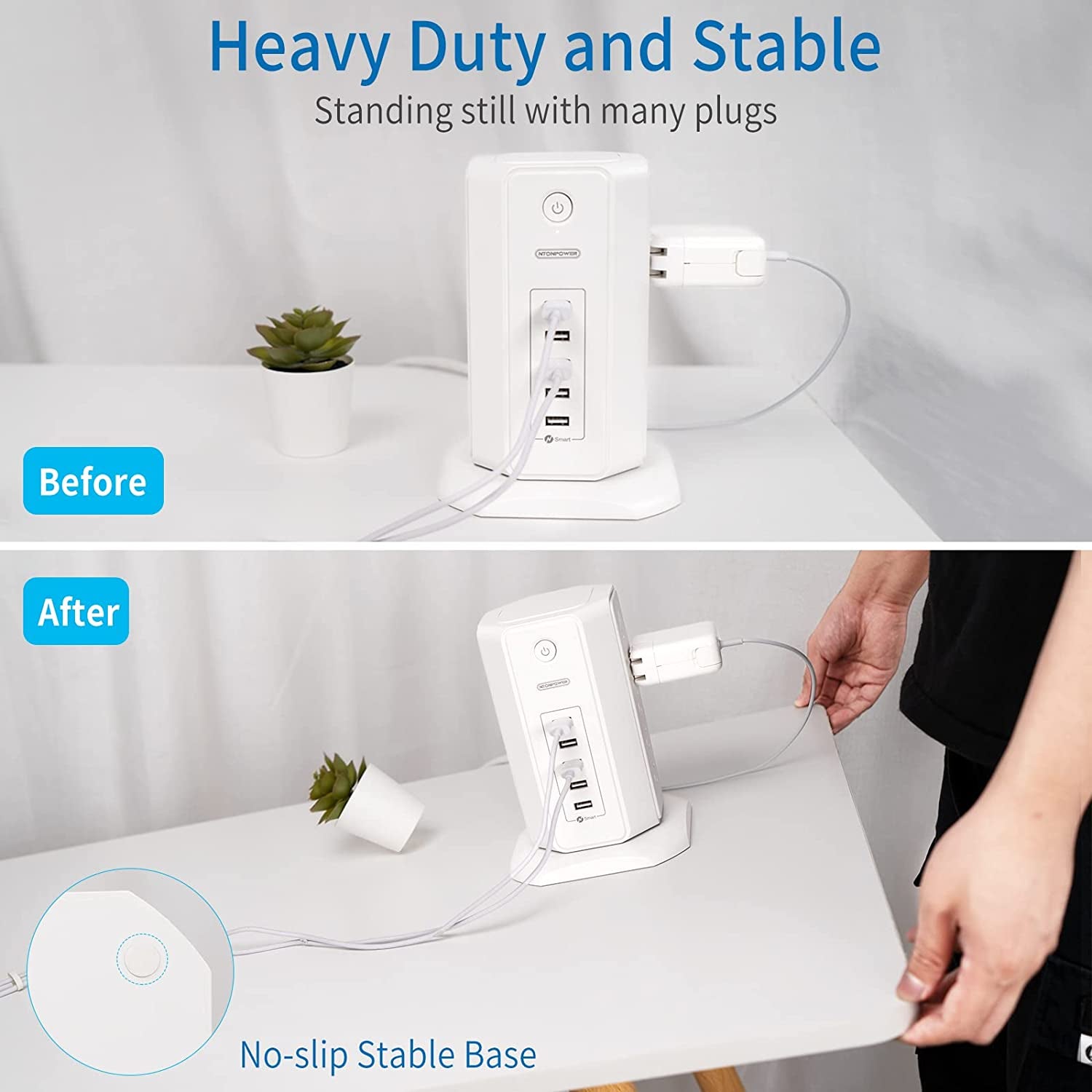 Power Strip Tower Surge Protector with 8 Outlets and 5 USB Ports, 1625W 13A Desktop Charging Station, 6Ft Flat Plug Extension Cord, Individual Switches, 1080 Joules Overload Protection for Home Office