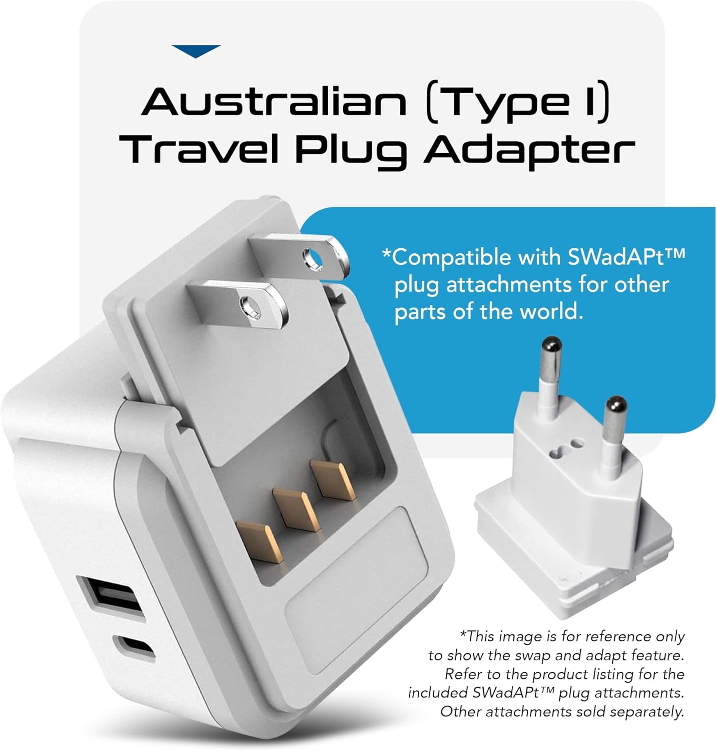 Australian Travel Adapter Set - 20W PD & QC, Type I, 4-in-1 with Dual USA Inputs, USB Port, and USB-C Port - Compatible with Australia, New Zealand, Fiji, and Argentina - Compact Design