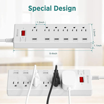 Surge Protector Power Strip with 6 Outlets and 6 USB Charging Ports, 1625W/13A Multi-Device Extension Cord (6ft, White)