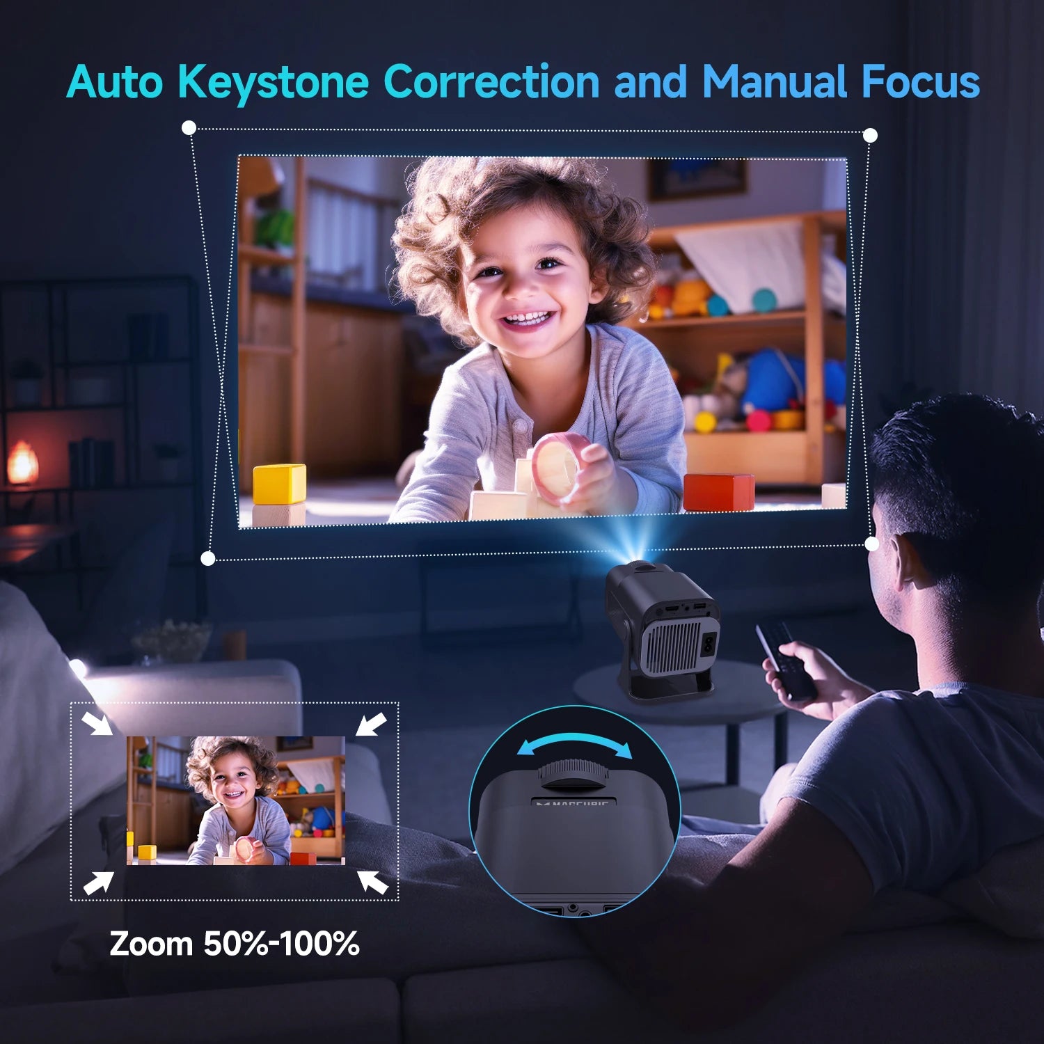 HY320 Mini Native 720P Android 11 4K Projector with 300 ANSI Lumens, WiFi 6, Bluetooth 5.0, Outdoor Portable Design, and 180° Rotatable Feature