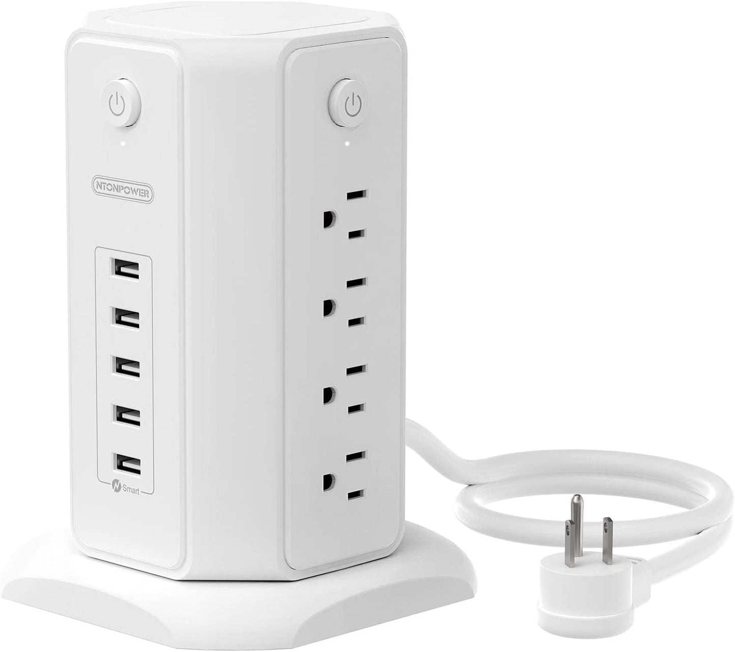 Power Strip Tower Surge Protector with 8 Outlets and 5 USB Ports, 1625W 13A Desktop Charging Station, 6Ft Flat Plug Extension Cord, Individual Switches, 1080 Joules Overload Protection for Home Office