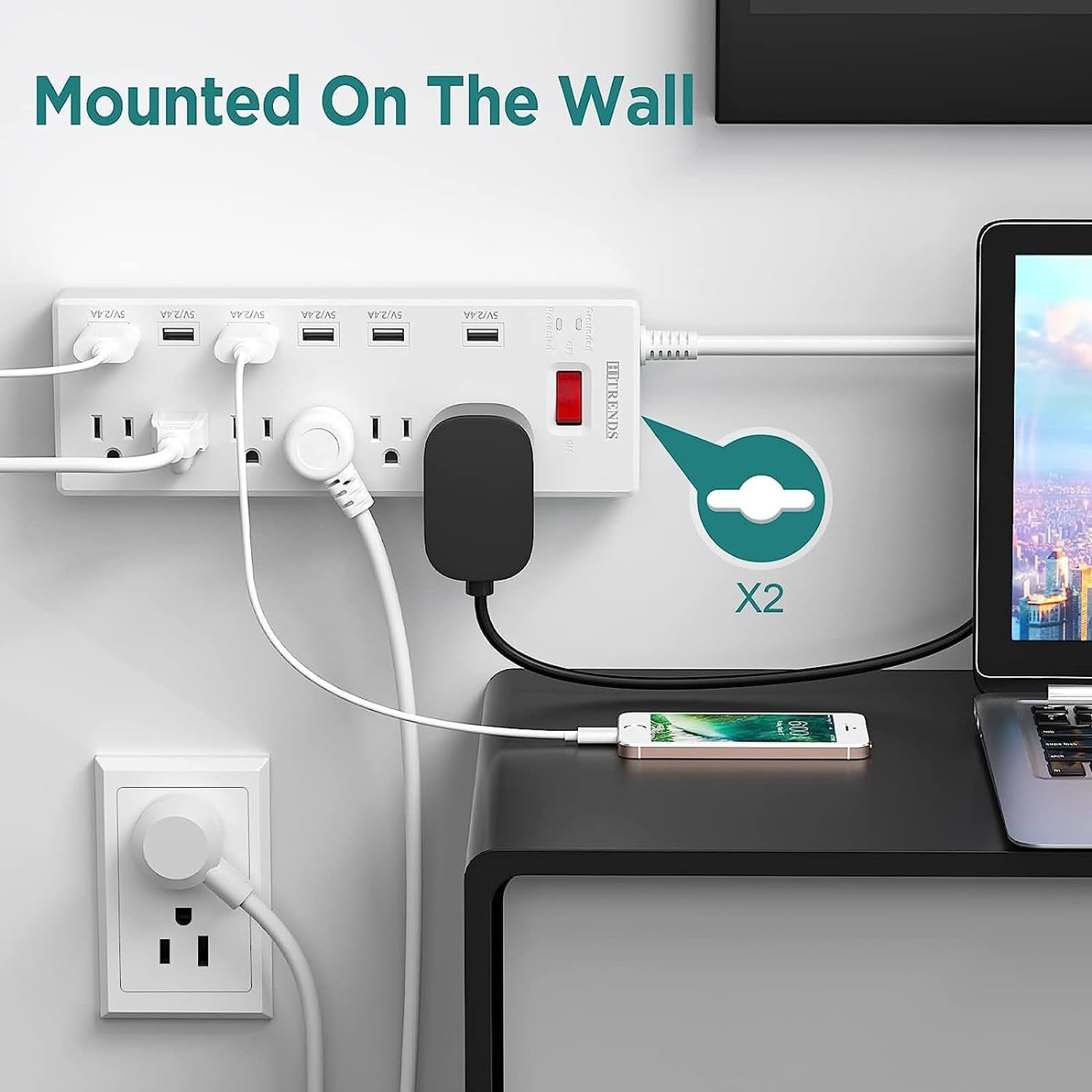 Surge Protector Power Strip with 6 Outlets and 6 USB Charging Ports, 1625W/13A Multi-Device Extension Cord (6ft, White)