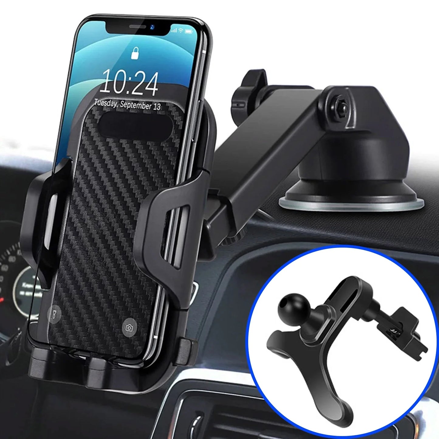 Universal Car Phone Mount with Air Vent Clip and Extended Arm for All Smartphones