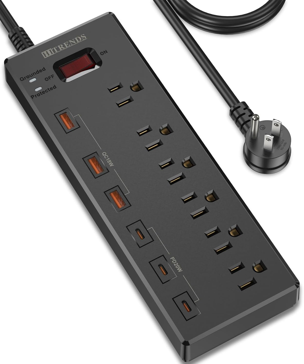 Surge Protector Power Strip with 6 AC Outlets and 6 USB Ports (3 USB-C & 3 USB-A), 20W PD Fast Charging, 6 Ft Flat Plug Extension Cord, 1625W/13A for Home Office Use