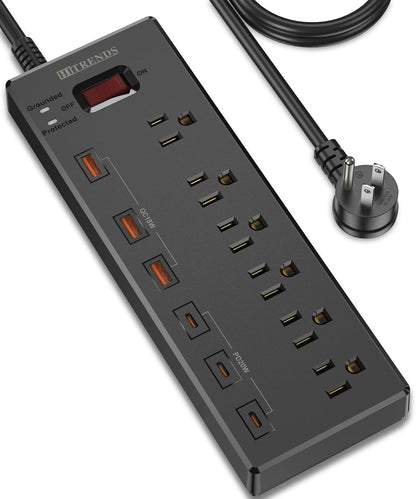 Surge Protector Power Strip with 6 AC Outlets and 6 USB Ports (3 USB-C & 3 USB-A), 20W PD Fast Charging, 6 Ft Flat Plug Extension Cord, 1625W/13A for Home Office Use