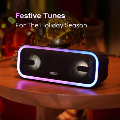 Soundbox Pro+ Bluetooth Speaker - 24W Immersive Stereo Sound with Enhanced Bass, IPX6 Waterproof Rating, 15 Hours Battery Life, Multi-Color Lighting, Wireless Design for Outdoor Activities and Events - Black