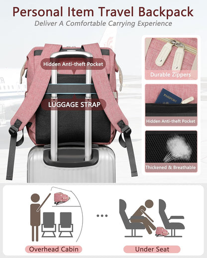 Women's Wide-Open Work Backpack: Large Student Bookbag for 15.6-Inch Laptop, Ideal for Professionals and Students, Water-Resistant Travel Bag in Pink