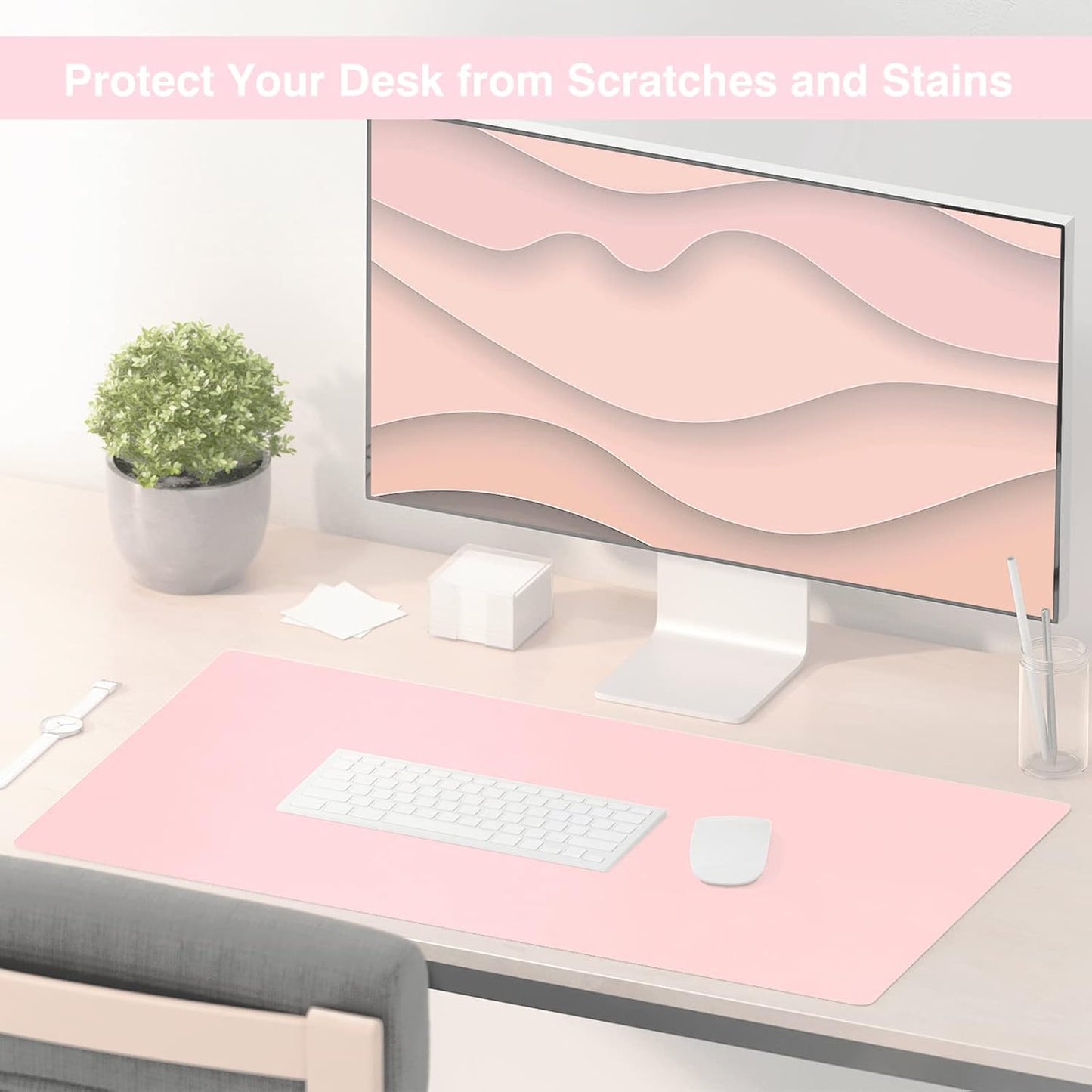 Dual Sided Desk Pad, Large Desk Mat, Waterproof Desk Blotter Protector Mouse Pad, Leather Desk Pad Large for Keyboard and Mouse (36" X 17", Blue/Pink)